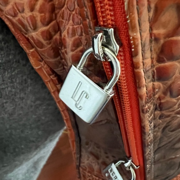 BRAZILIAN ORANGE CROC EMBOSSED LEATHER SATCHEL BAG - Picture 6 of 14